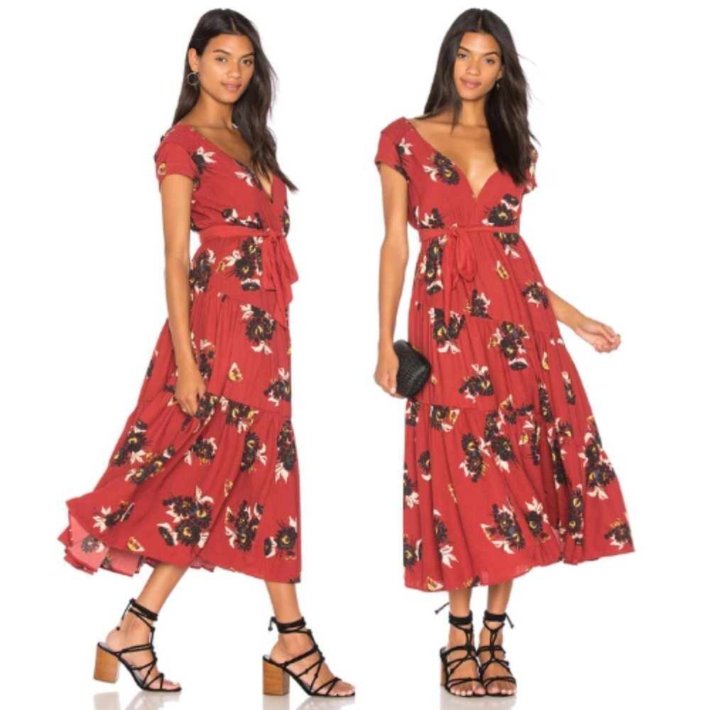 Free People Red Floral Midi Dress